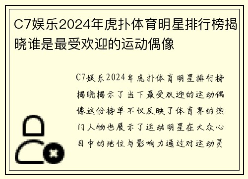 C7娱乐2024年虎扑体育明星排行榜揭晓谁是最受欢迎的运动偶像